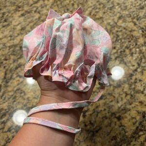 Vintage Style Baby Bonnet Pastel Floral Ruffle Sun Hat Pink Purple Cottagecore